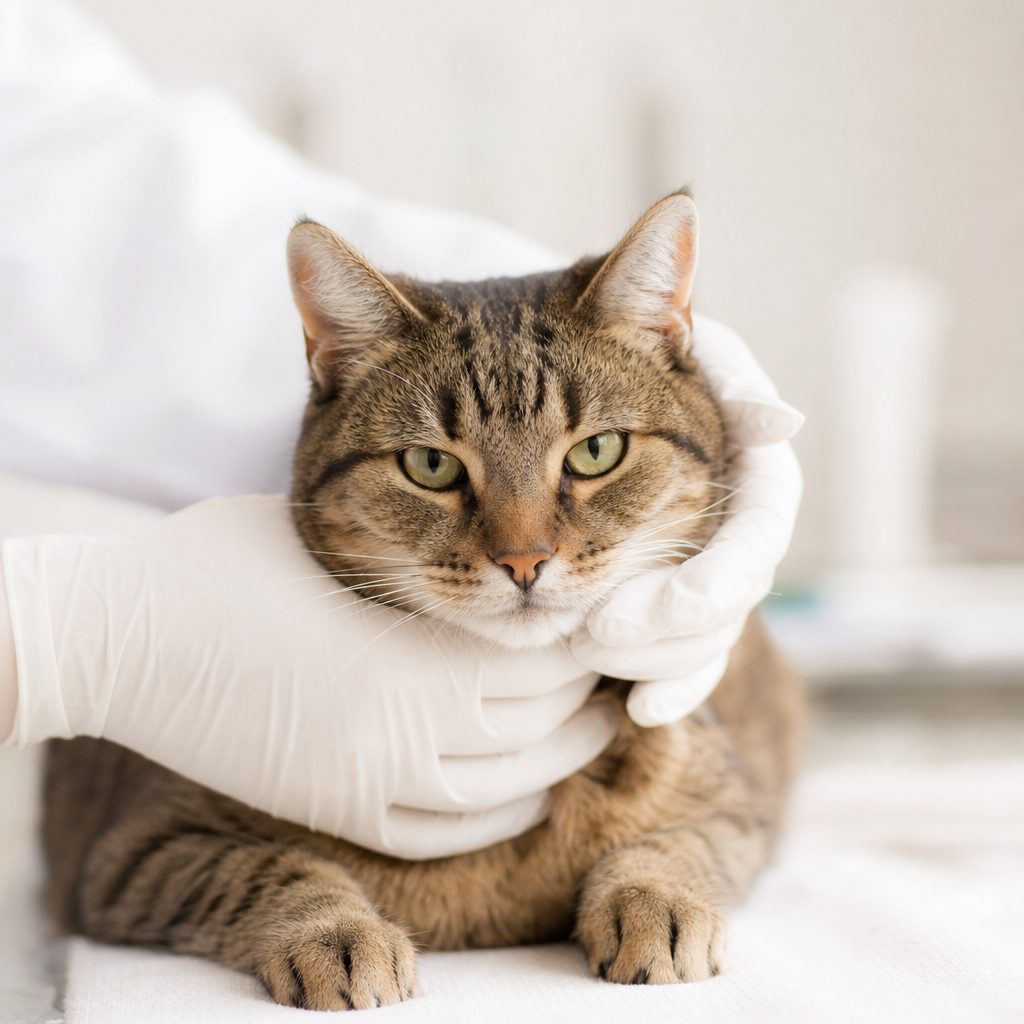 Chat examiné avec précaution pendant une consultation